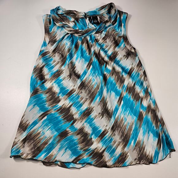 New directions womens 2X 2XL sleevless scoop neck geometric blue blouse top ^ - Picture 4 of 6